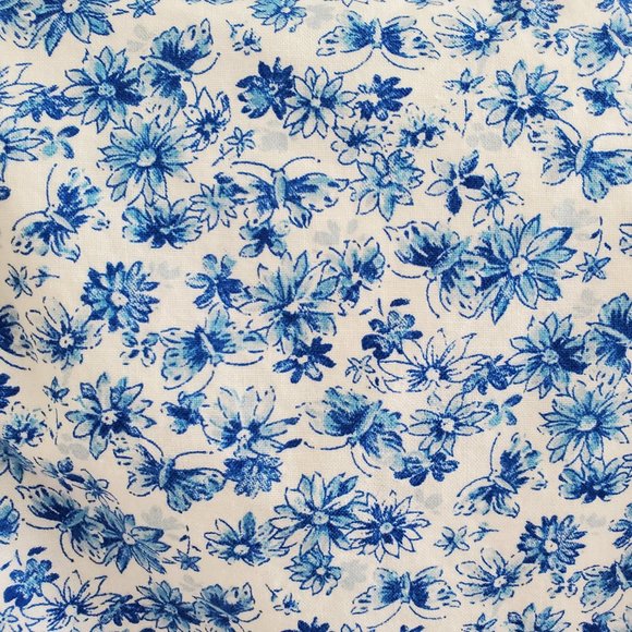 Prairie Cottage Core Maxi Dress Blue & White Floral Poet Sleeve Women's Med - Picture 8 of 11